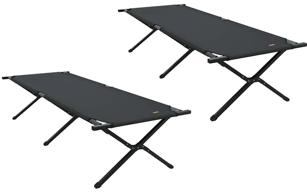 vidaXL Αναδιπλούμενο Κρεβάτι Κάμπινγκ 2 pcs Μαύρο Ύφασμα Oxford