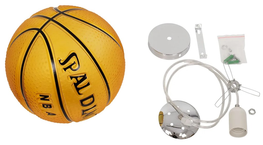 GloboStar SPALDING NBA 00649 Μοντέρνο Κρεμαστό Παιδικό Φωτιστικό Οροφής Μονόφωτο 1 x E27 Πορτοκαλί Γυάλινο Φ25 x Υ25cm - 00649