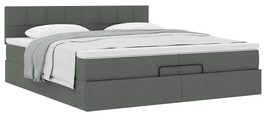 vidaXL Οθωμανικό κρεβάτι με στρώμα Σκούρο γκρι 200x200 cm Ύφασμα
