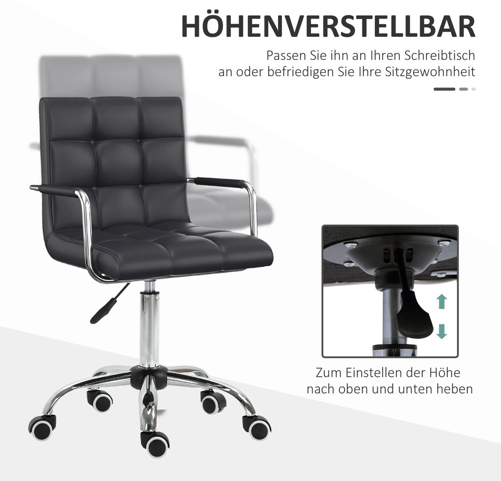 HOMCOM Καρέκλα γραφείου ρετρό, ρυθμιζόμενο ύψος, 5 ροδάκια, 52,5 cm x 54 cm x 99 cm, Μαύρο