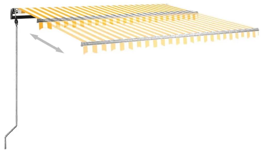 vidaXL Τέντα Συρόμενη Αυτόματη με Στύλους Κίτρινο / Λευκό 4 x 3,5 μ.