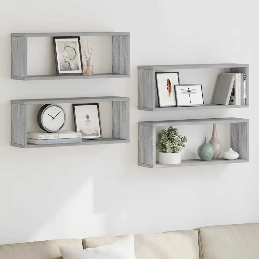 vidaXL Ραφιέρες Τοίχου Κύβος 4 τεμ Γκρι Sonoma 60x15x23 εκ. Επεξ. Ξύλο