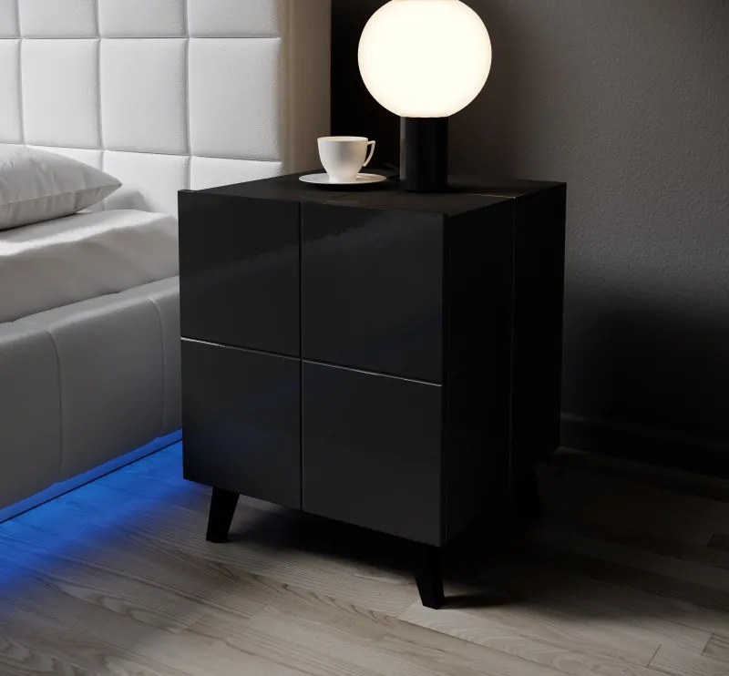 bedside cabinet REJA (set of 2) black gloss/black gloss DIOMMI CAMA-REJA-SZAFKA-NOCNA-CZ/CZ