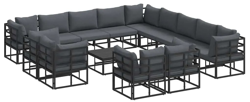 vidaXL Σετ Καναπέ Κήπου με μαξιλάρι 14 pcs Μαύρο Αλουμίνιο