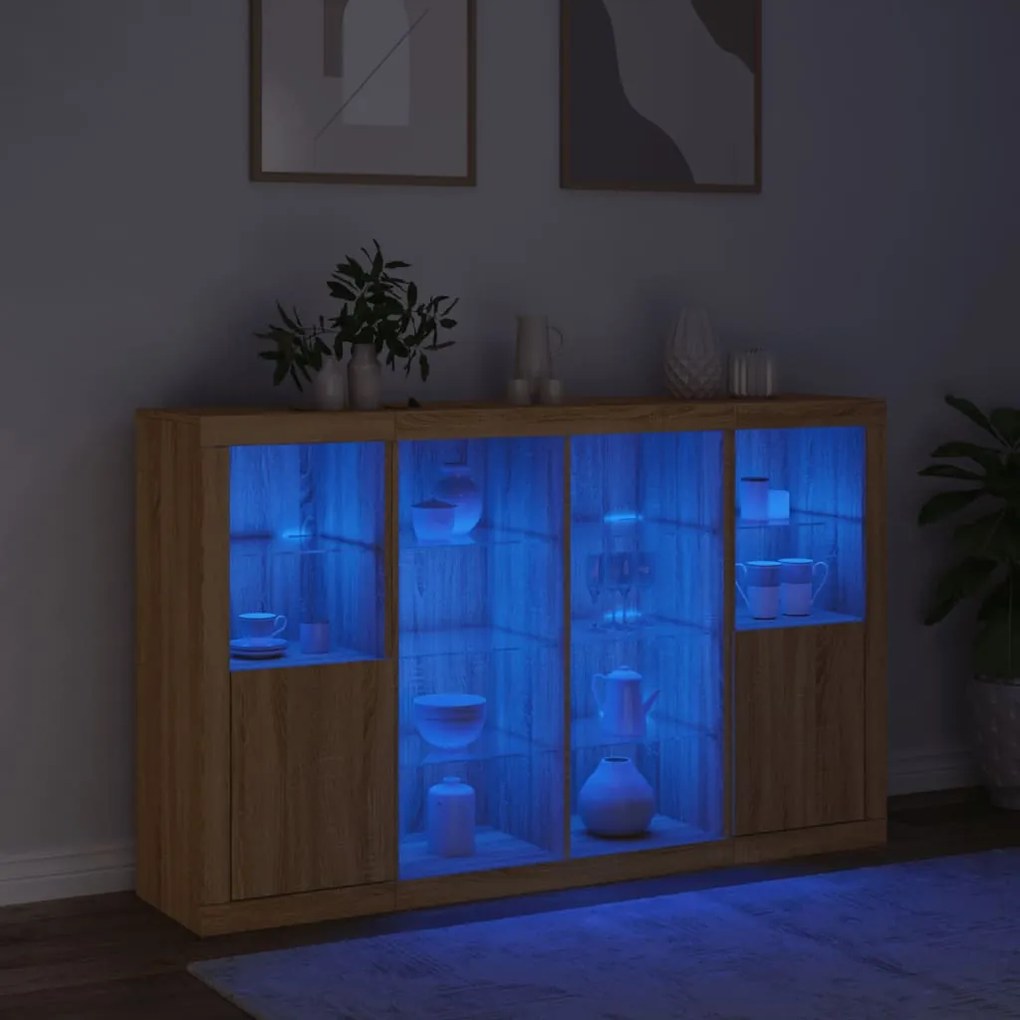 vidaXL Μπουφέδες με Φώτα LED 3 τεμ. Sonoma Δρυς από Επεξεργασμένο Ξύλο