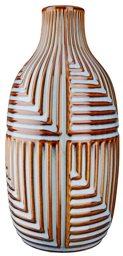 Βάζο -Batista- Ριγέ Κεραμικό Μπλε/Καφέ 28x14cm