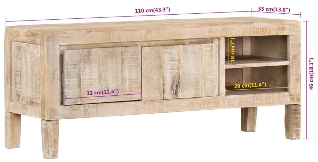 Έπιπλο Τηλεόρασης 110 x 30 x 46 εκ. από Μασίφ Ξύλο Μάνγκο - Καφέ