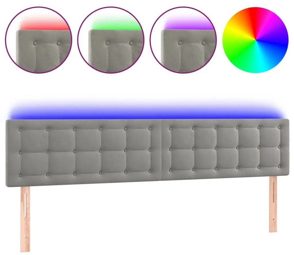 Κεφαλάρι Κρεβατιού LED Ανοιχτό Γκρι 180x5x78/88 εκ. Βελούδινο - Γκρι