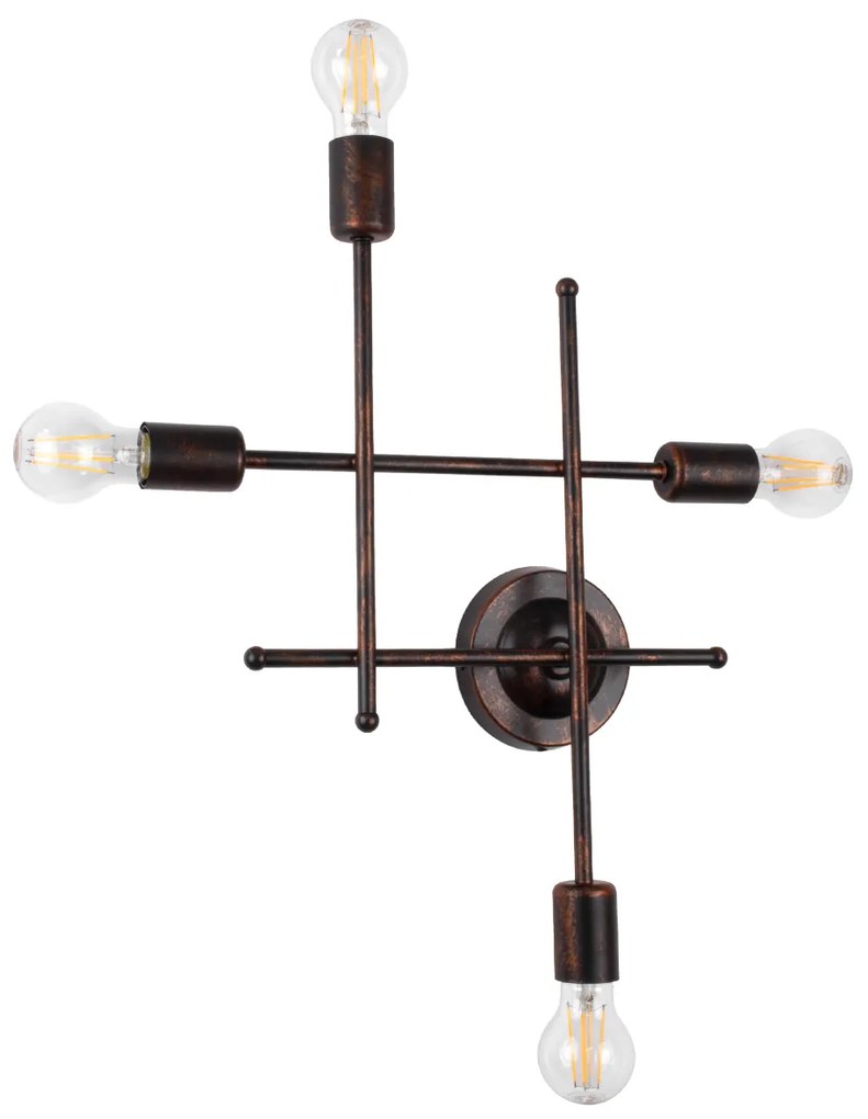 GloboStar PIPING 00662 Vintage Industrial Επιτοίχιο Φωτιστικό Πολύφωτο Σκούρο Καφέ- Χάλκινο Μεταλλικό Πλέγμα Μ40 x Π9 x Υ52cm - 00662