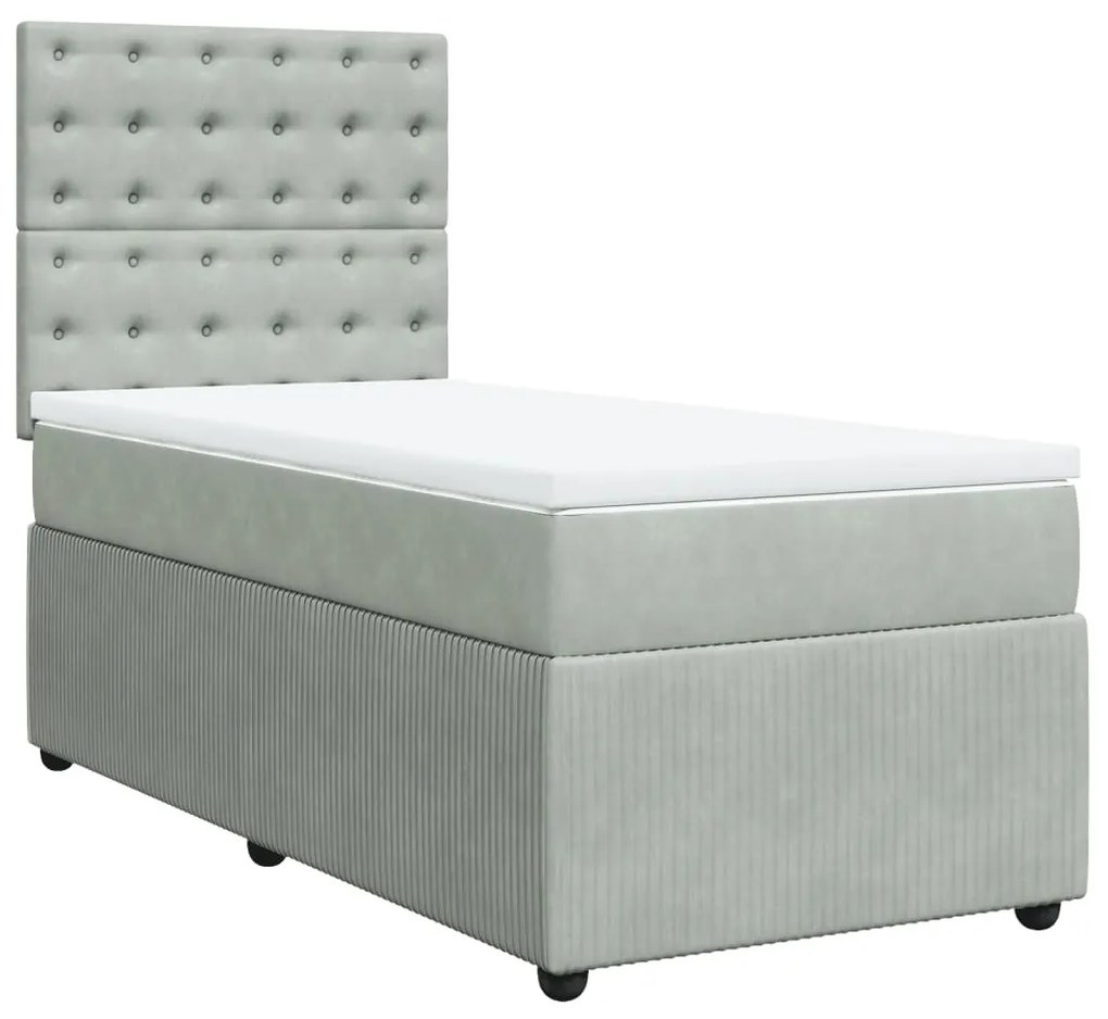 vidaXL Κρεβάτι Boxspring με Στρώμα Ανοιχτό Γκρι 90x200 εκ. Βελούδινο