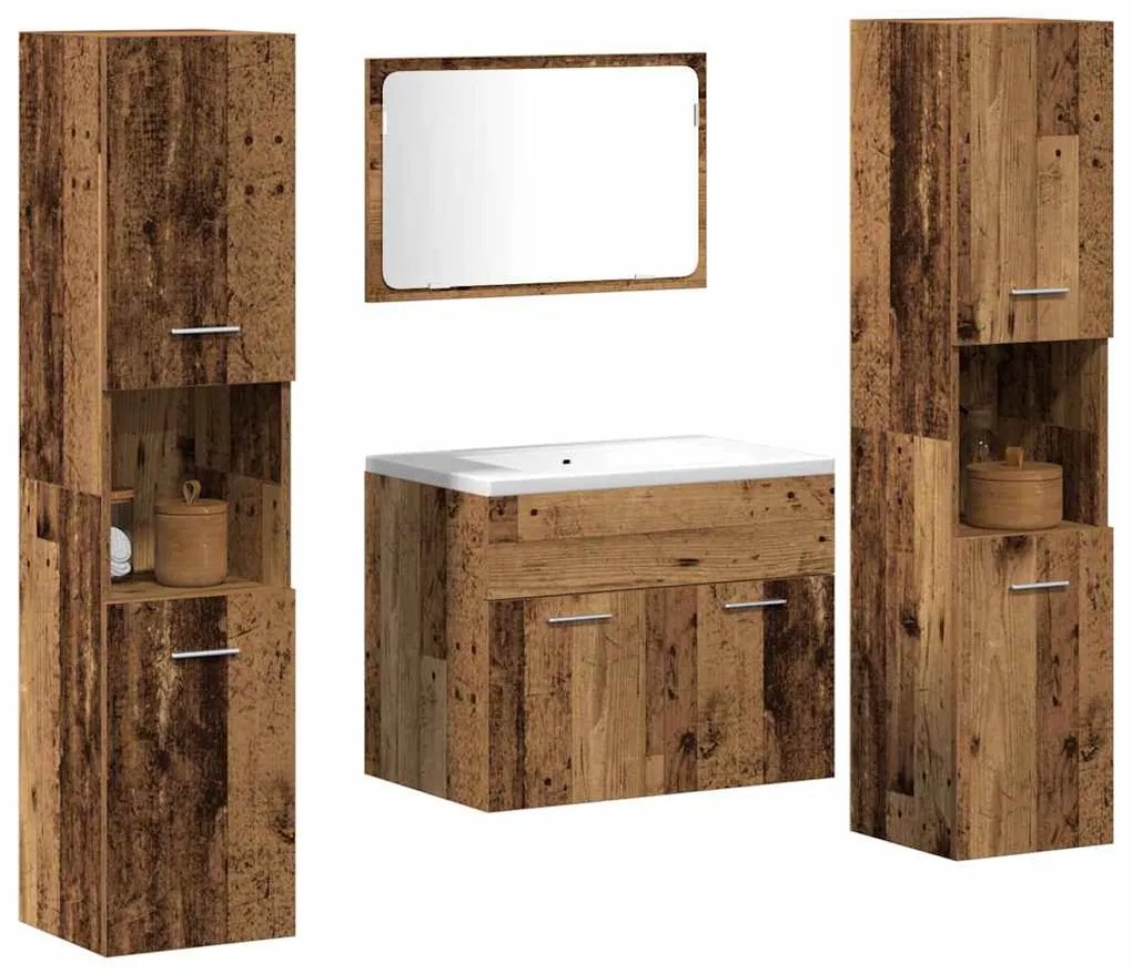 vidaXL Σετ Επίπλων Μπάνιου 4 pcs Παλιό Ξύλο Επεξεργασμένο ξύλο