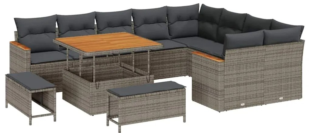 vidaXL Σετ Καναπέ Κήπου με μαξιλάρι 12 pcs Γκρι Πολυ ράταν