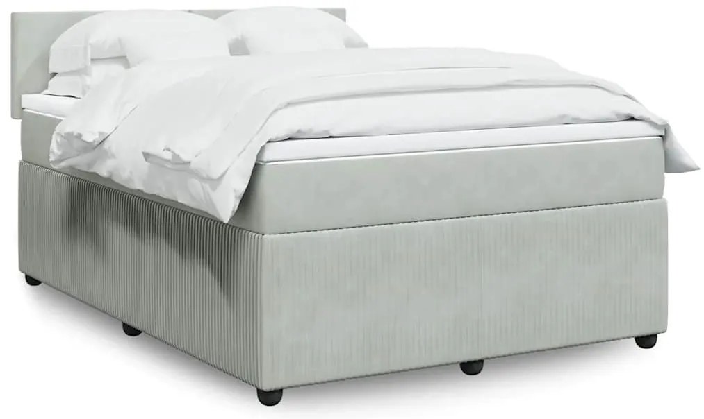 vidaXL Κρεβάτι Boxspring με Στρώμα Ανοιχτό Γκρι 140x200 εκ. Βελούδινο