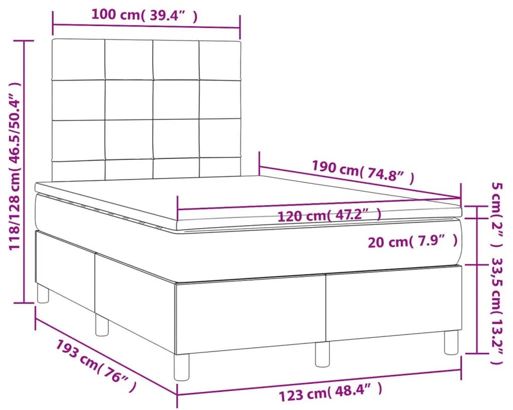 Κρεβάτι Boxspring με Στρώμα Σκούρο Καφέ 120x190 εκ Υφασμάτινο - Καφέ