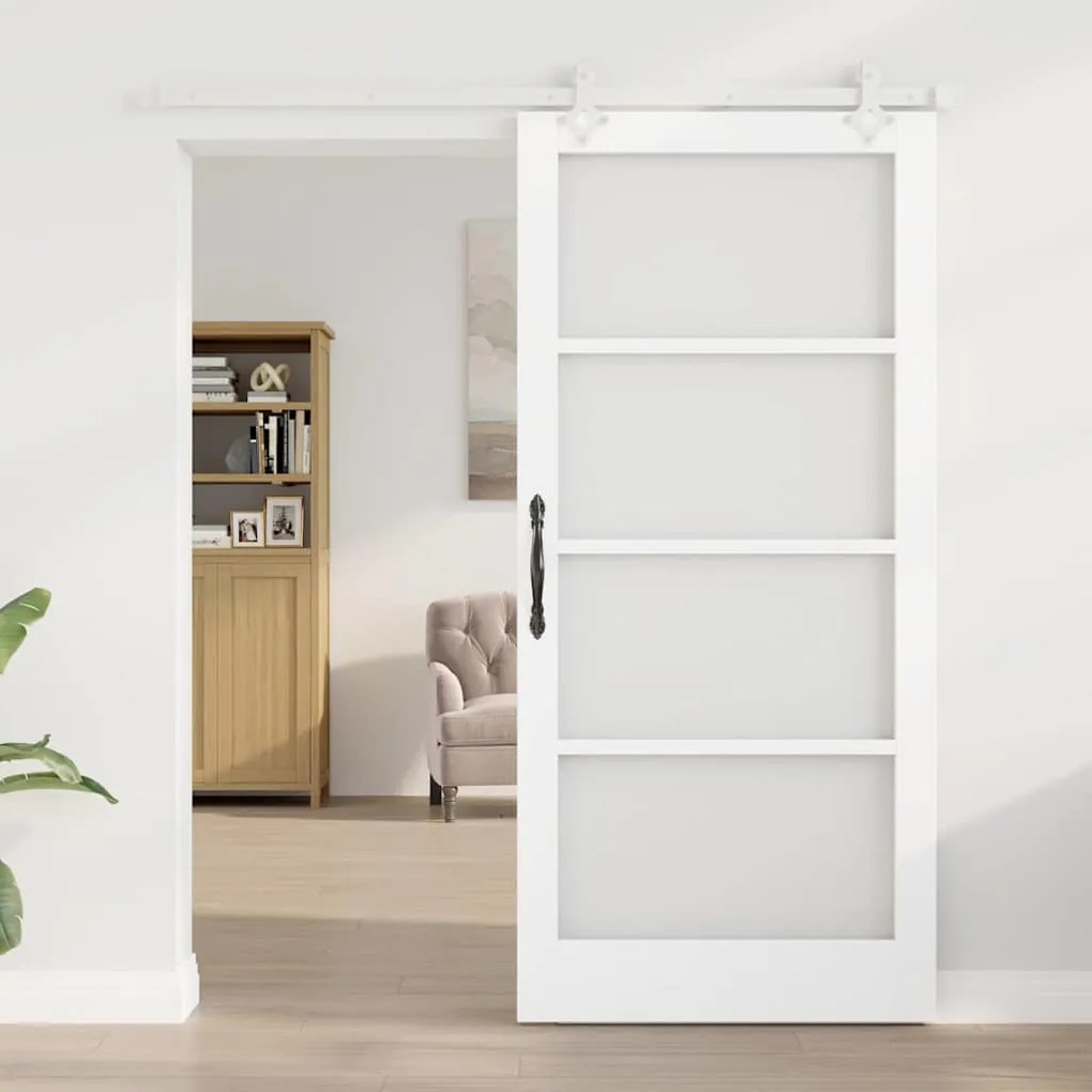 vidaXL Συρόμενη Πόρτα Χειροκίνητος Λευκό 93 x 202 cm Ξύλο και μέταλλο