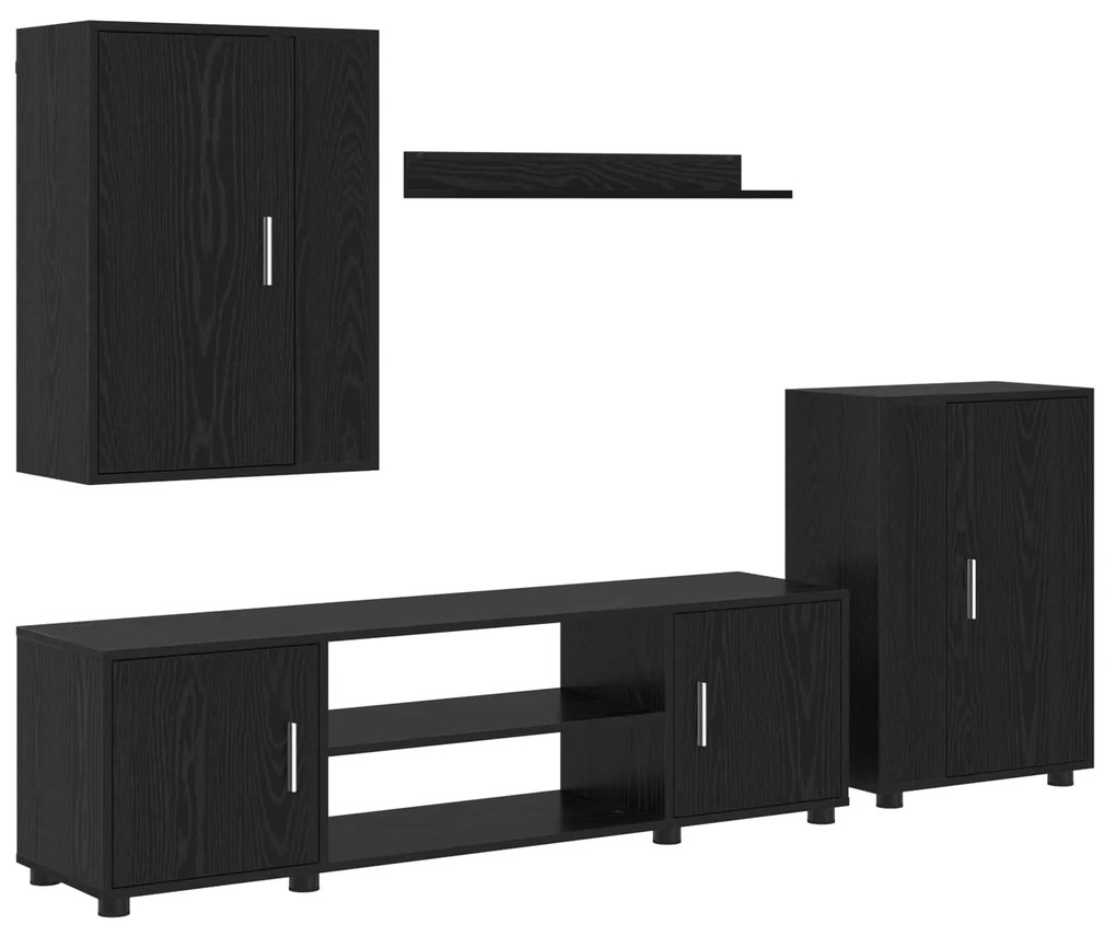 Σετ επίπλου τηλεόρασης 4 pcs Μαύρη Οξυά Επεξεργασμένο ξύλο