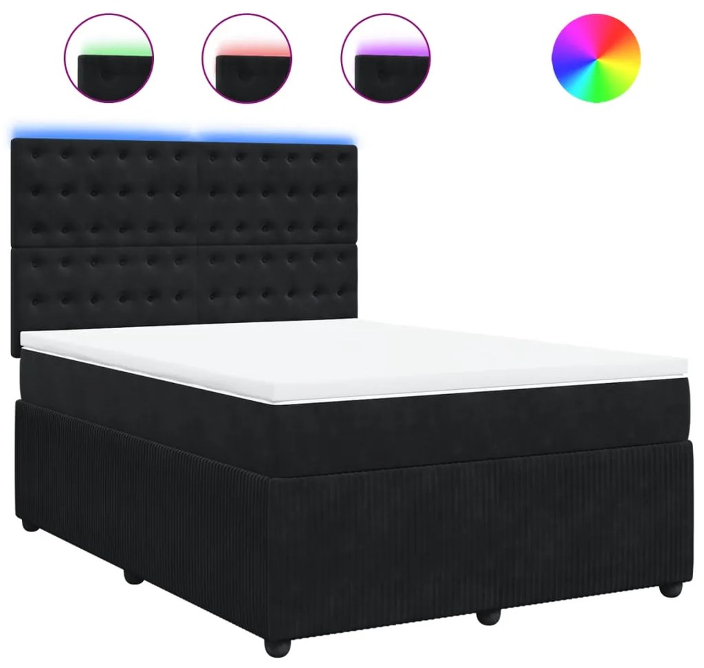 vidaXL Κρεβάτι Boxspring με Στρώμα Μαύρο 140x190 εκ. Βελούδινο