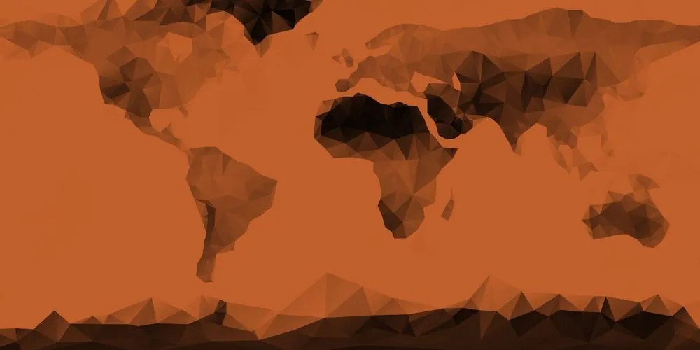 Εικόνα στον παγκόσμιο χάρτη φελλού σε πολυγωνικό στυλ σε πορτοκαλί απόχρωση - 100x50 color mix