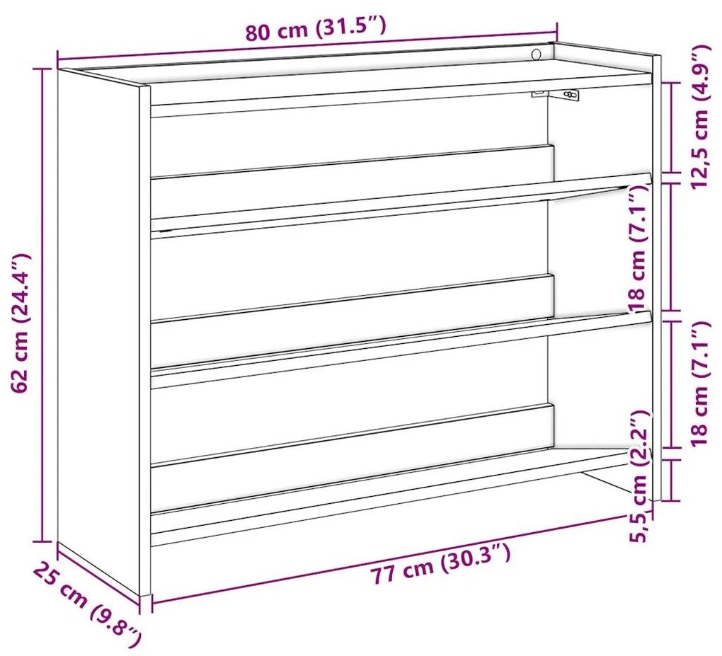 Ράφι παπουτσιών Sonoma Oak 80x25x62 cm Κατασκευασμένο ξύλο - Καφέ