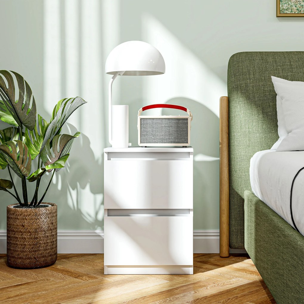 HOMCOM Νυχτικό τραπέζι με 2 συρτάρια, βοηθητικό τραπέζι με αποθηκευτικό χώρο, για σαλόνι, υπνοδωμάτιο, Λευκό