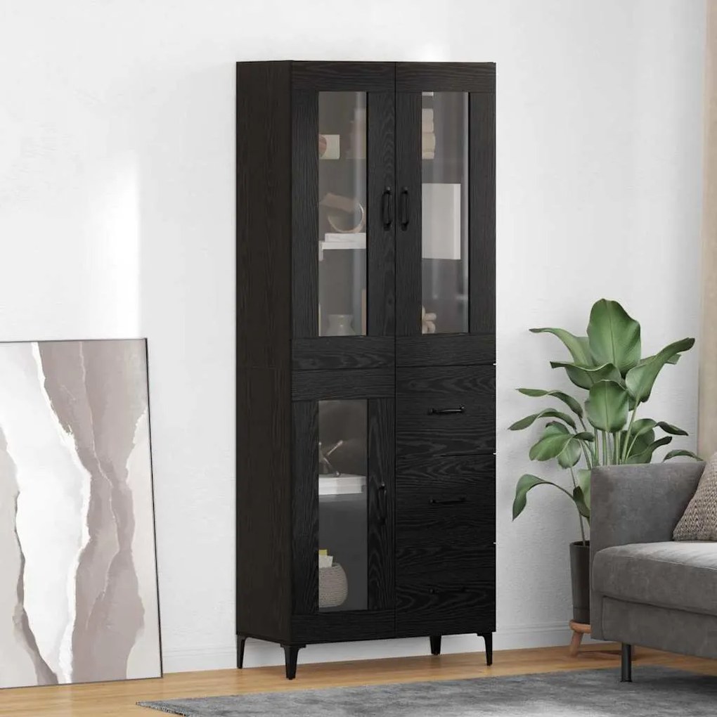 Highboard Μαύρη Οξυά 69,5 x 34 x 180 εκ. Επεξεργασμένο ξύλο