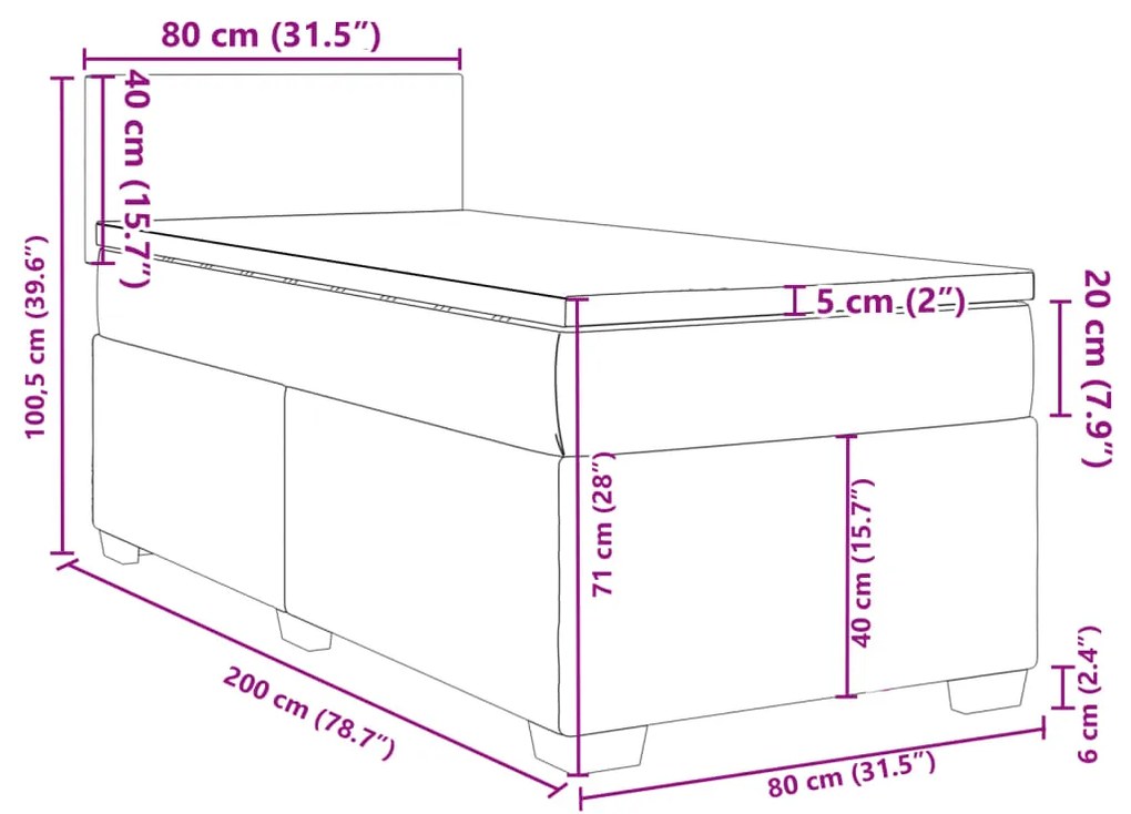 Κρεβάτι Boxspring με Στρώμα Μαύρο 80 x 200 εκ. Υφασμάτινο - Μαύρο