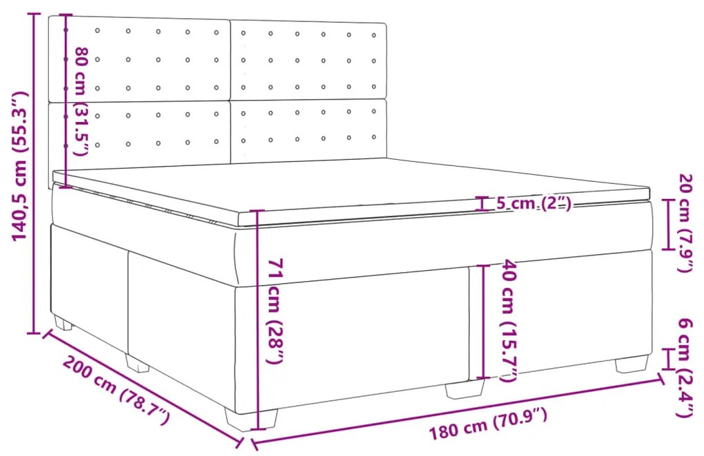 Κρεβάτι Boxspring με Στρώμα Ανοιχτό Γκρι 180x200 εκ. Βελούδινο - Γκρι