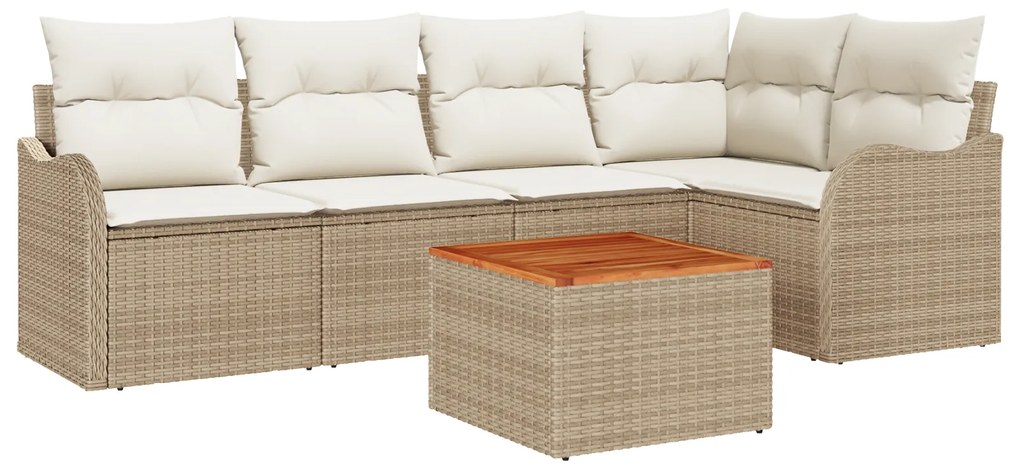 vidaXL Σετ Καναπέ Κήπου 6 pcs Beige, λευκό Μεγάλο Ρατάν & Ξύλο