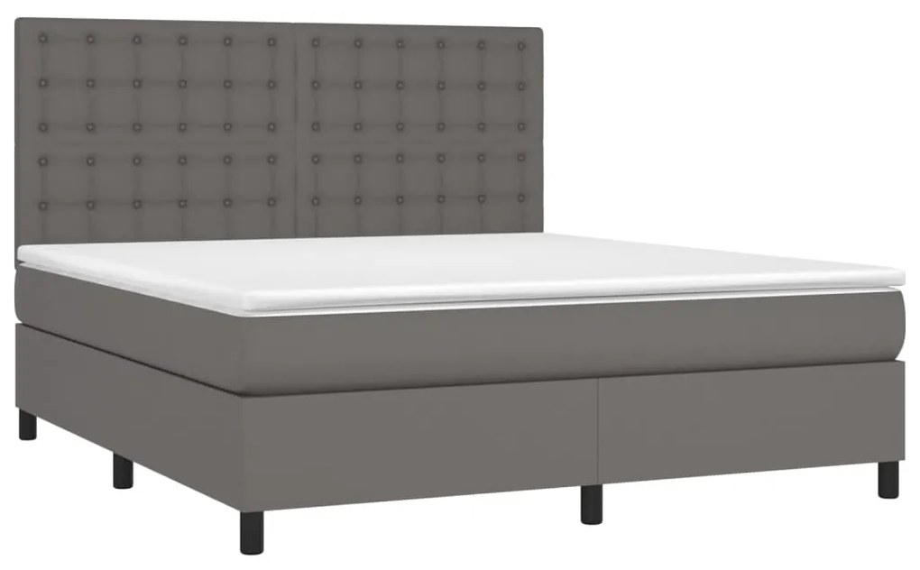 Κρεβάτι Boxspring με Στρώμα Γκρι 180x200 εκ. Συνθετικό Δέρμα - Γκρι