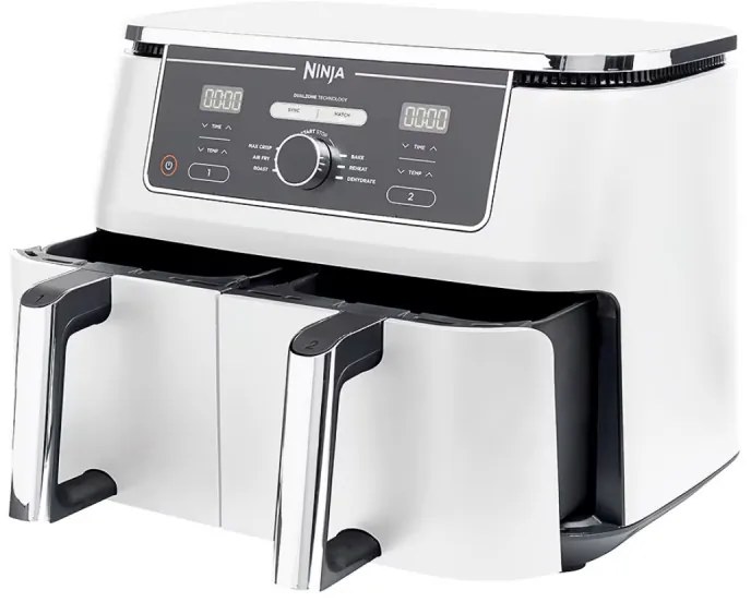 Ninja AF400EUWH διπλή φριτέζα θερμού αέρα, 2470W, 9,5 l, 6 προγράμματα, 40-240 C, ανεξάρτητες ζώνες, Λευκό