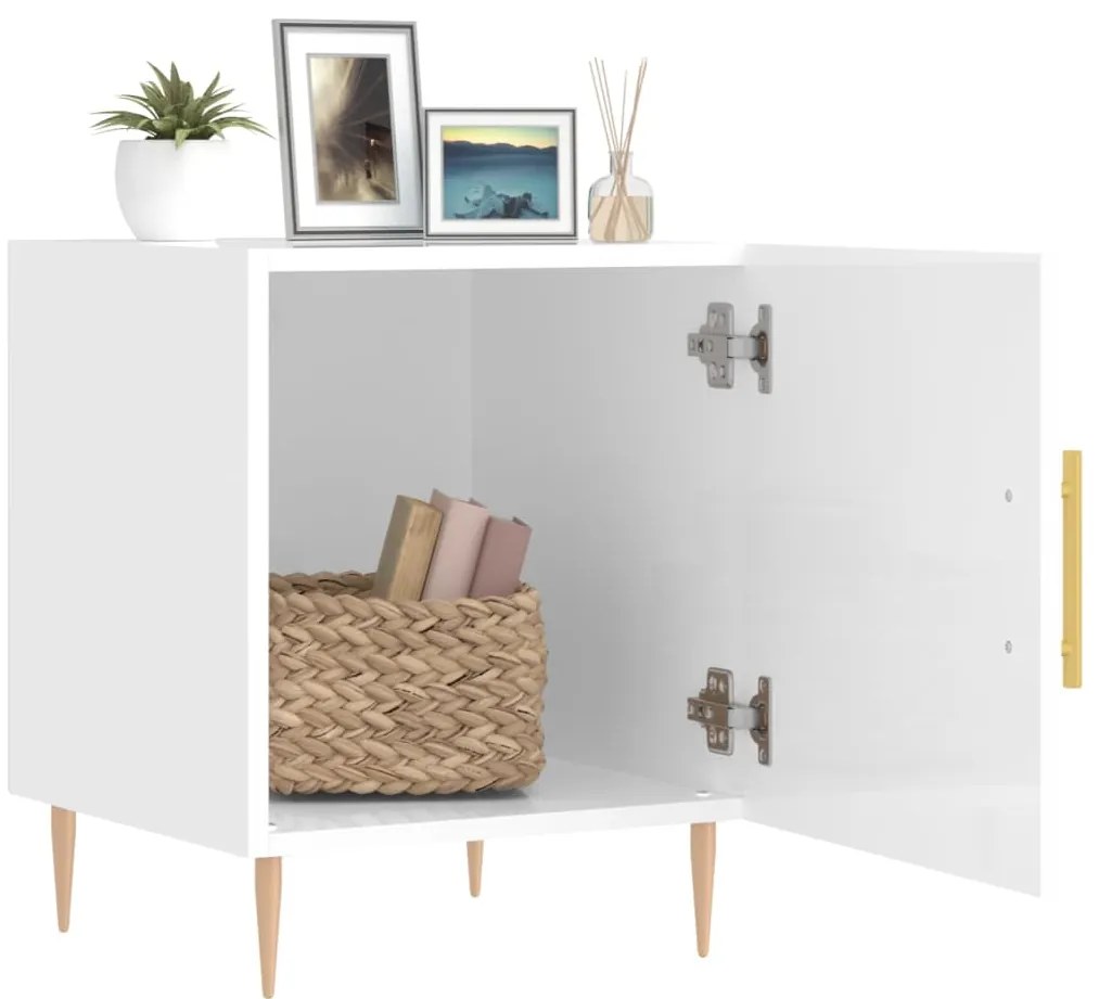 vidaXL Κομοδίνα 2 τεμ. Γυαλ. Λευκό 40 x 40 x 50 εκ. από Επεξεργ. Ξύλο