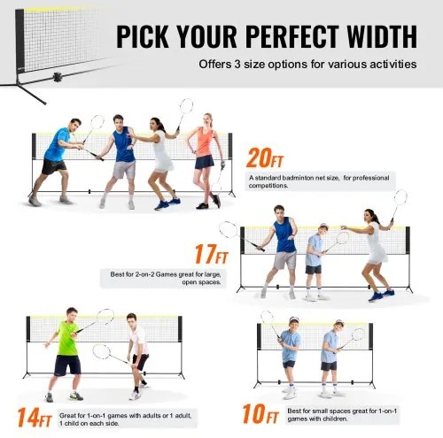 VEVOR Badminton Net, Height Adjustable Volleyball Net, 10ft Wide Foldable Pickleball Net, Portable Easy Setup Tennis Net Set with Poles, Stand and Carry Bag, for Kids Backyard Game Indoor Outdoor Use