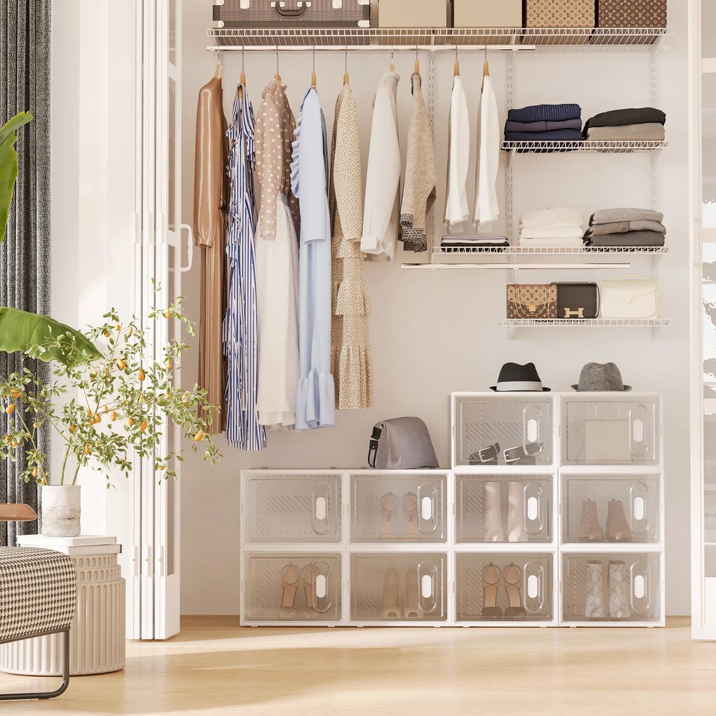 HOMCOM Σετ 18 τεμαχίων, Στοίβαξη κουτιών παπουτσιών για παπούτσια έως μέγεθος 45, Μαγνητικές πόρτες, Πλαστικό, 28 x 36 x 21 cm