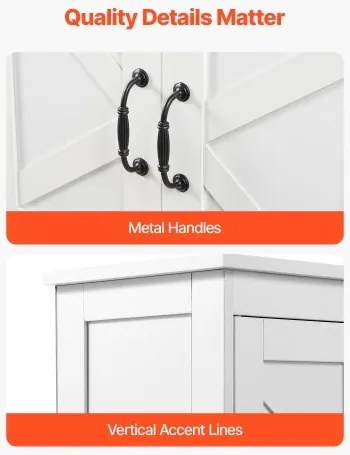 VEVOR Wooden Bathroom Floor Cabinet Storage Organizer Adjustable Shelf White