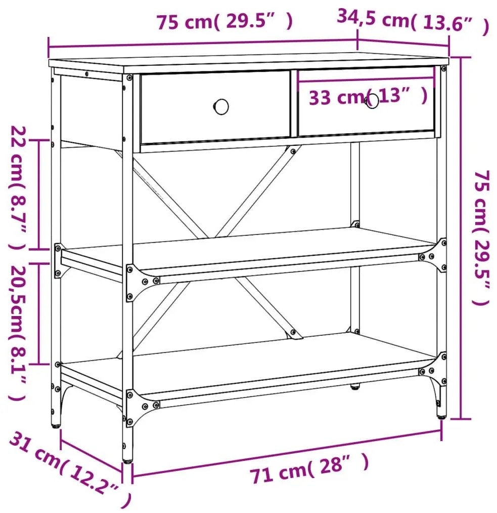 Τραπέζι Κονσόλα Καπνιστή Δρυς 75x34,5x75 εκ. Επεξεργ. Ξύλο - Καφέ