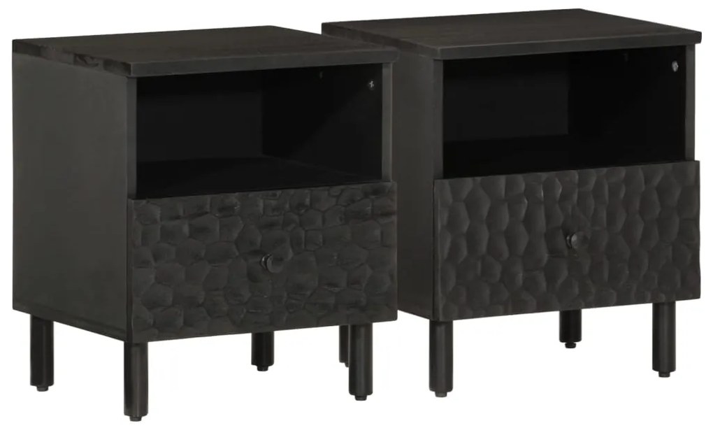 vidaXL Κομοδίνα 2 τεμ. Μαύρα 40 x 33 x 46 εκ. από Μασίφ Ξύλο Μάνγκο