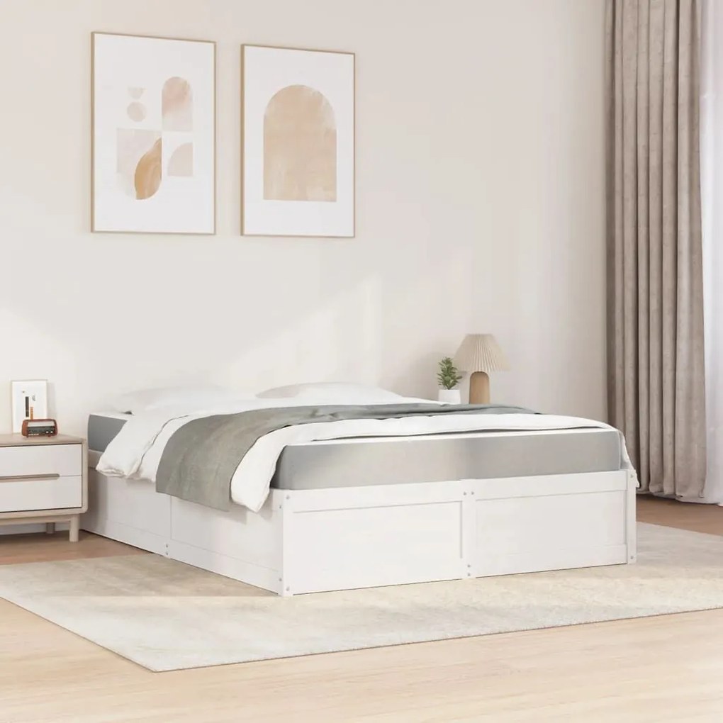 Κρεβάτι με Στρώμα Λευκό 160x200 εκ Μασίφ Ξύλο Πεύκου - Λευκό