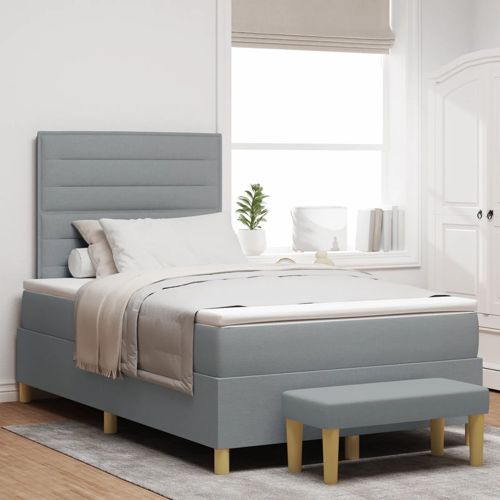 vidaXL Κρεβάτι Box Spring με Στρώμα & Παγκάκι Ανοιχτό Γκρι 120x190 εκ. Υφασμάτινο