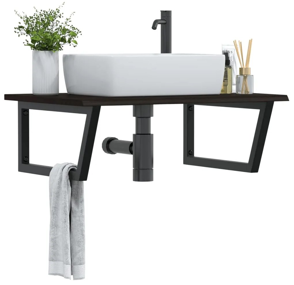 Ράφι Νιπτήρα Τοίχου από Ατσάλι / Μασίφ Ξύλο Δρυός