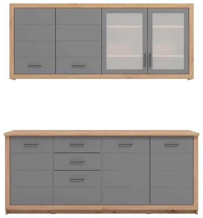 Σύνθεση Κουζίνας Ipanema 200 Artisan Oak - Γκρί Ματ 200x60x224,5 εκ. 200x60x224.5 εκ.