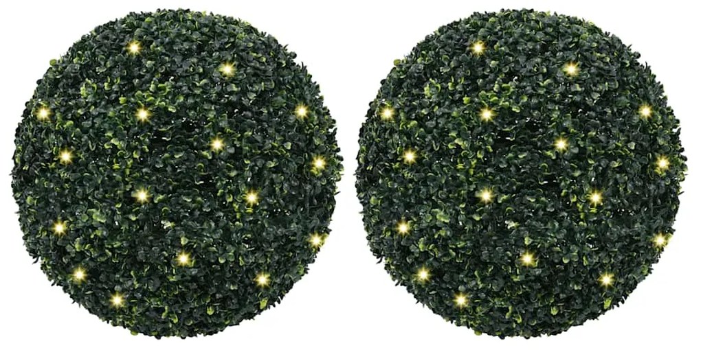 Τεχνητές μπάλες πυξάρι με φώτα LED 2 τεμ. Πράσινο 52 εκ.