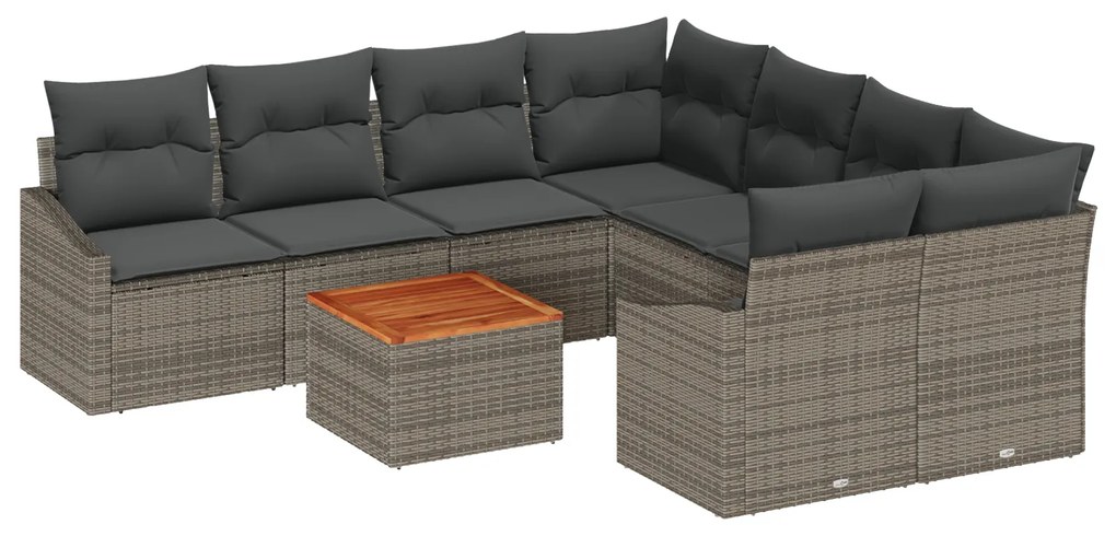 vidaXL Σετ Καναπέ 9 Τεμαχίων με Μαξιλάρια Γκρι Poly Rattan Acacia