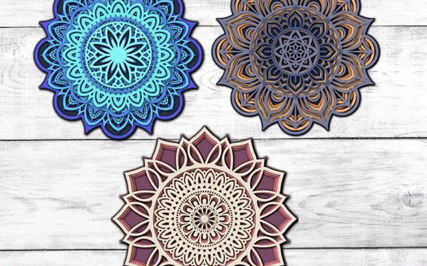 Σετ των 2 Intra απο ξύλο plywood 3mm-4mm πάχος 3D Mandala Layered Δίασταση 30x30 cm INTRAFABR-77074606