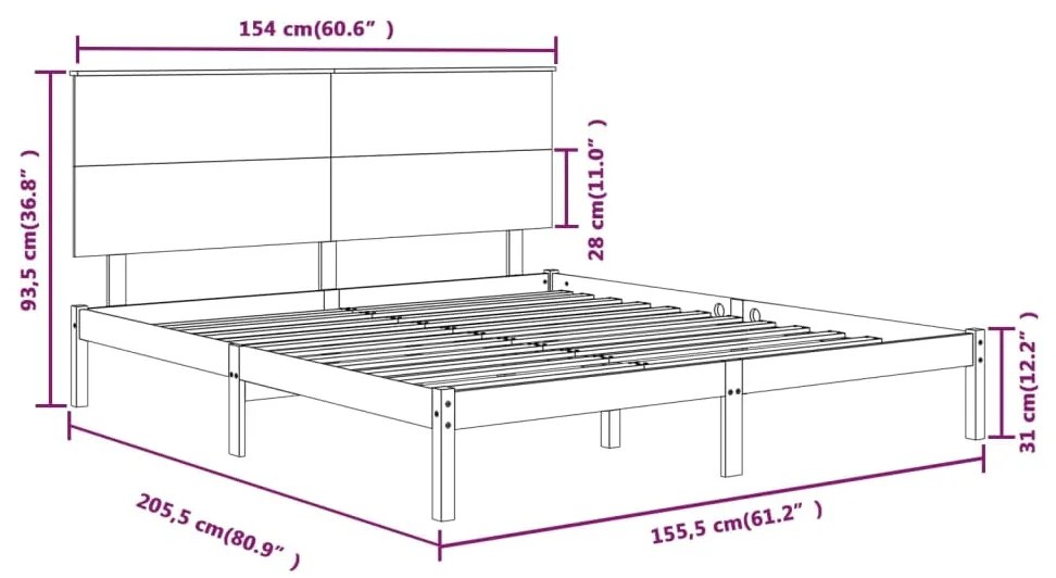 Πλαίσιο Κρεβατιού Λευκό 150 x 200 εκ. Μασίφ Ξύλο King Size - Λευκό