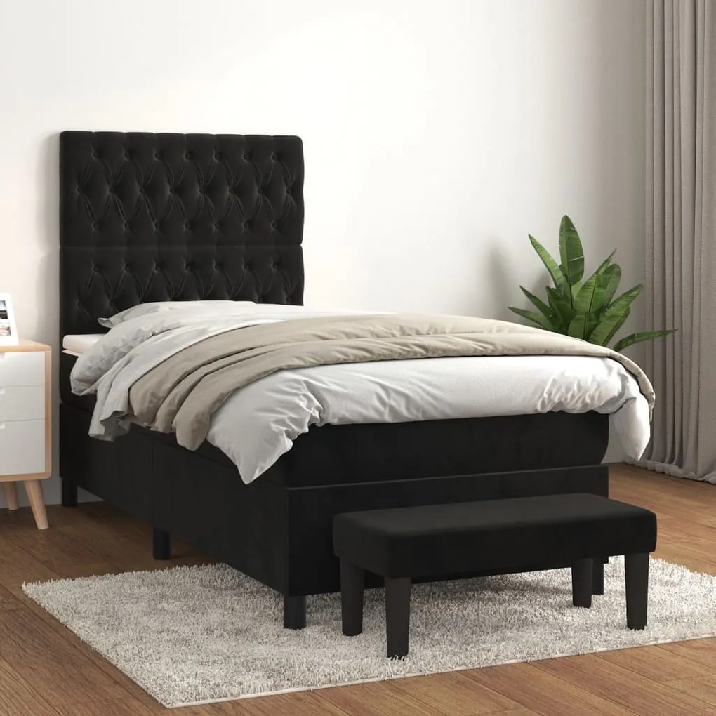 Κρεβάτι Boxspring με Στρώμα Μαύρο 90x190 εκ. Βελούδινο