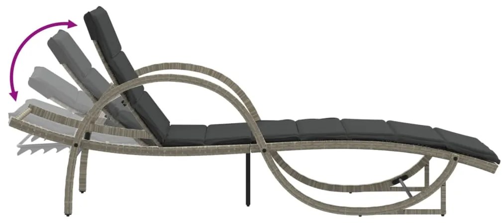 vidaXL Ξαπλώστρα Αν. Γκρι 60x199x42 εκ. Συνθετικό Ρατάν με Μαξιλάρι