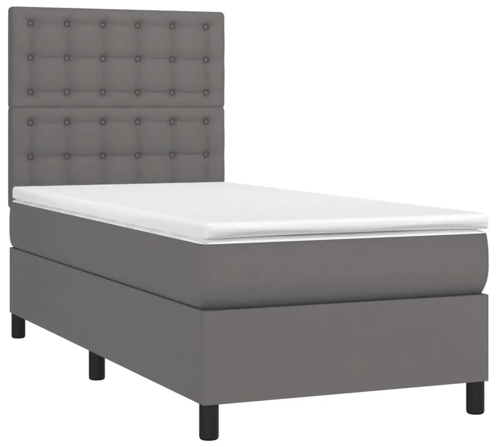 Κρεβάτι Boxspring με Στρώμα &amp; LED Γκρι 90x200 εκ. Συνθ. Δέρμα - Γκρι