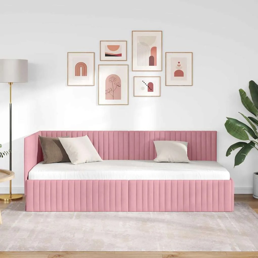 vidaXL Κρεβάτι Γωνίας με κεφαλάρι Ροζ 80 x 200 cm Βελούδο