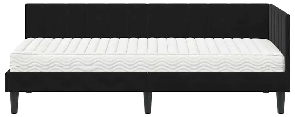 vidaXL Κρεβάτι γωνίας με στρώμα με στρώμα 2 pcs Μαύρο Βελούδο