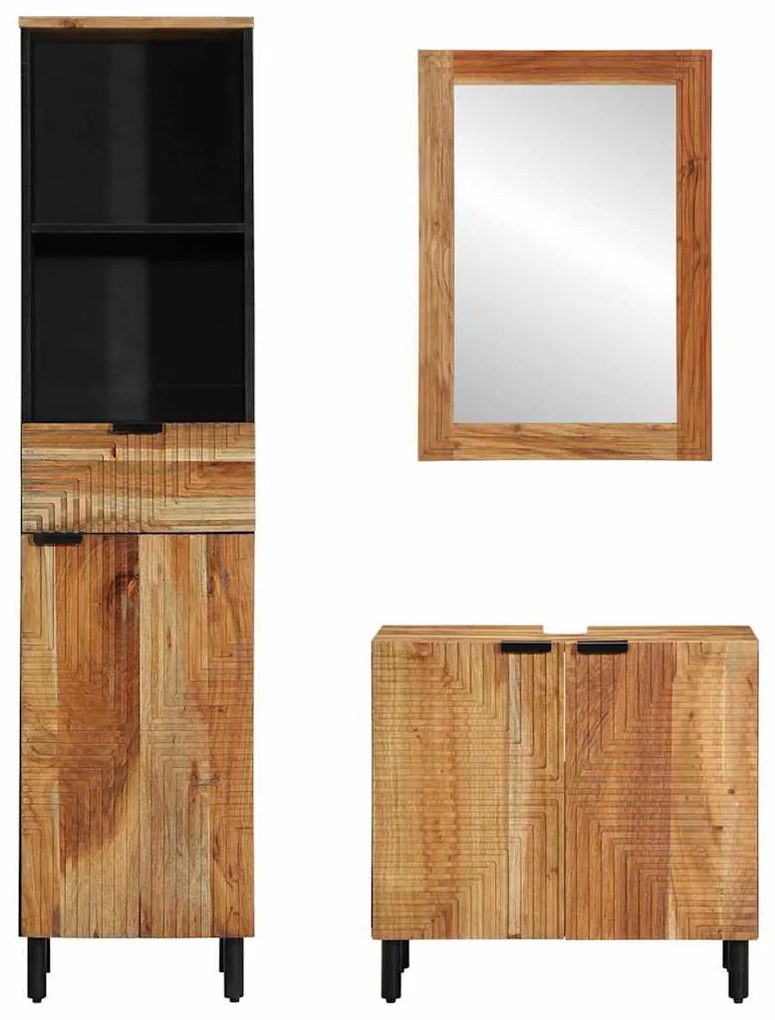 vidaXL Σετ Επίπλων Μπάνιου με συρτάρι 3 pcs Καφέ Μασίφ ξύλο ακακίας